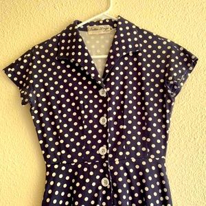 Bettie page polka dot rockabilly pinup button up dress fit and flare XS